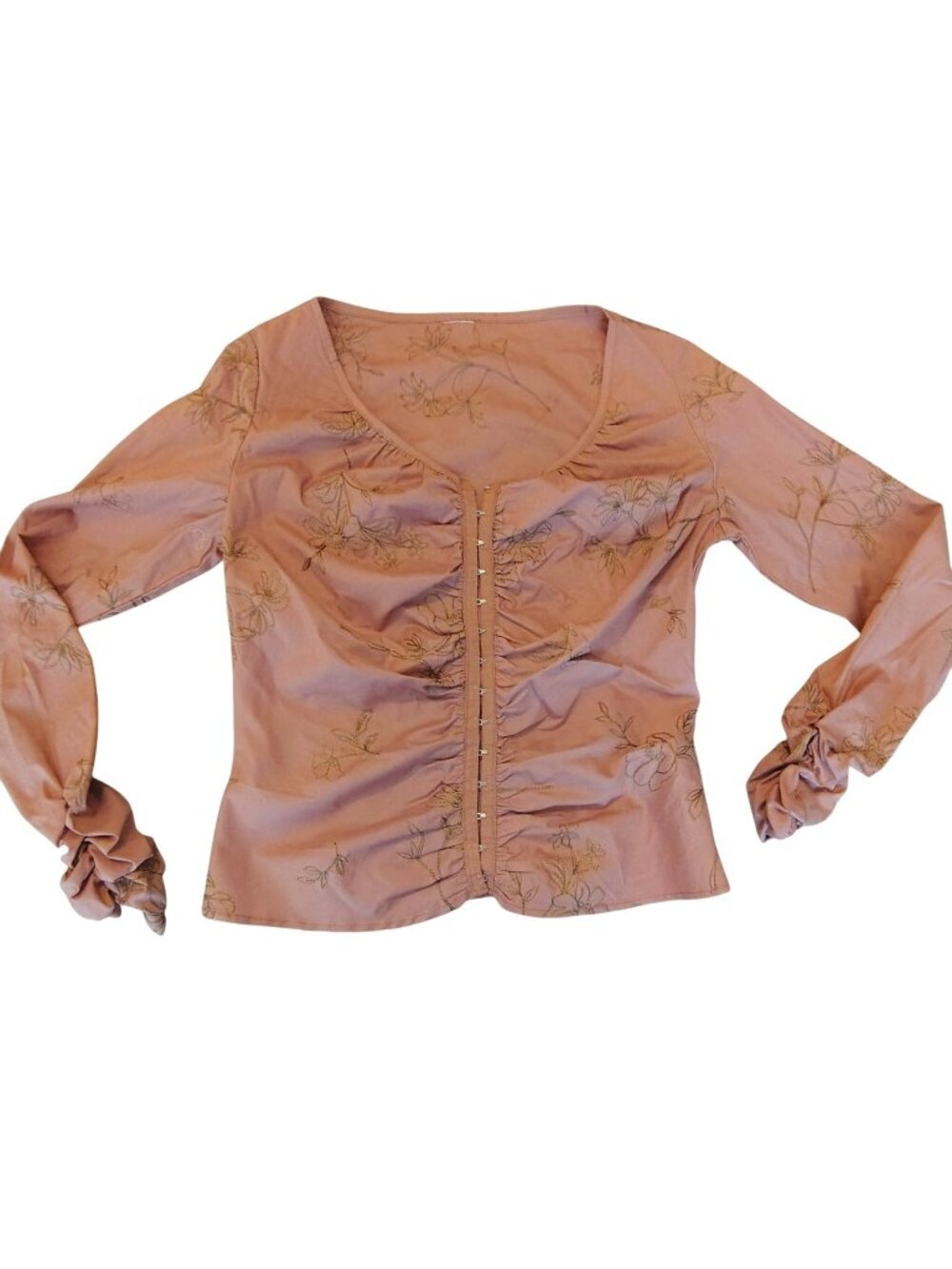 TAG  Embroidered Corset Blouse Women's XS Pink Ruched Hook Eye Coquette Top